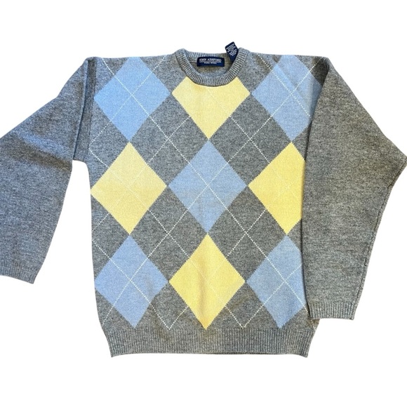 JOHN ASHFORD Mens Argyle Wool Golf Sweater Size M Pullover Crewneck Grandpacore